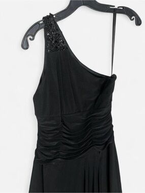 Black One-Shoulder Maxi Dress with Beaded Strap